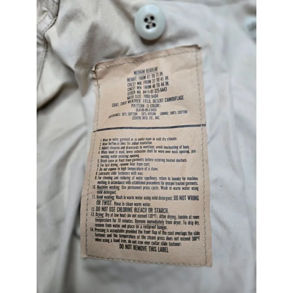 Desert Camo Army Military Jacket Medium Beige Vintage Outdoor